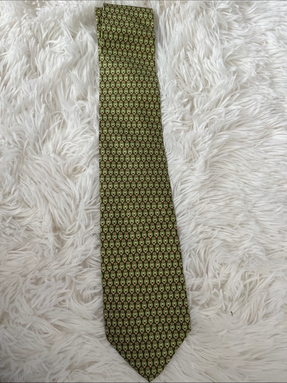 Salvatore Ferragamo Olive Green Patterned Silk Tie